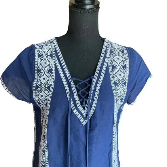 Vineyard Vines Navy Blue Lace-Up Tunic Dress Size 8 - Picture 2 of 9